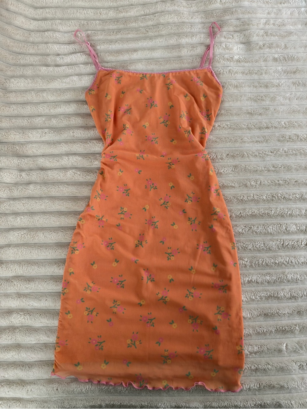 Princess Polly Orange Floral Slip Dress with Pink Trim